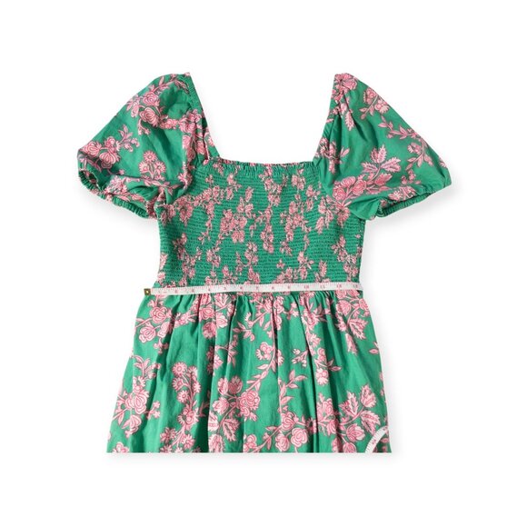 J.Crew Floral Puff Sleeve Smocked Cotton Midi Dress SZ S Green Boho Cottage Core - Picture 5 of 9